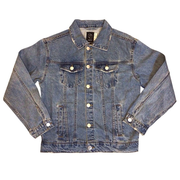 Original Use Women’s Oversized Denim Jacket Blue Medium Wash Button Front Size S - Picture 5 of 9